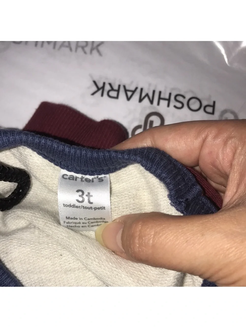 Carters 3T Cool Dude Raglan Sweatshirt - Maroon Sleeves, Light Gray Body stained